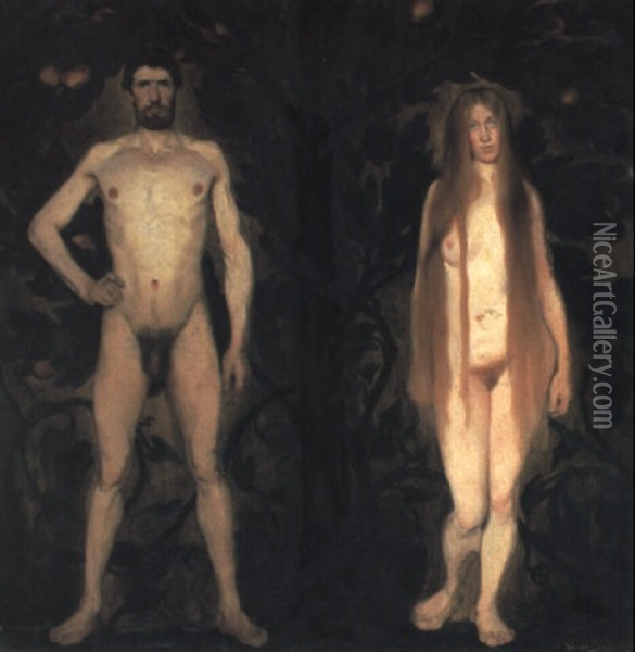 Adam Og Eva Oil Painting - Harald Slott-Moller
