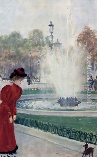 Parisienne Au Rond-Point Des Champs-Elysees Oil Painting - Jean-Georges Beraud