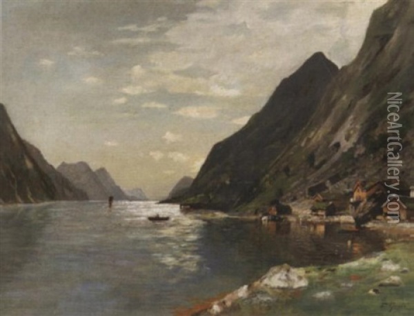 Norwegische Fjordlandschaft Oil Painting - Fritz Grebe