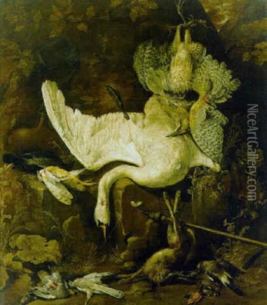 A Dead Swan And Other Game In A Wood Oil Painting - Pieter Van Noort