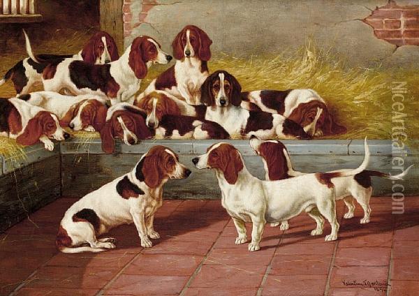 A Pack Of Basset Hounds Oil Painting - Valentine Thomas Garland