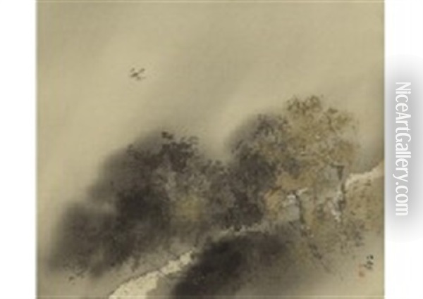 Lesser Cuckoo In The Rain Oil Painting - Kansetsu Hashimoto
