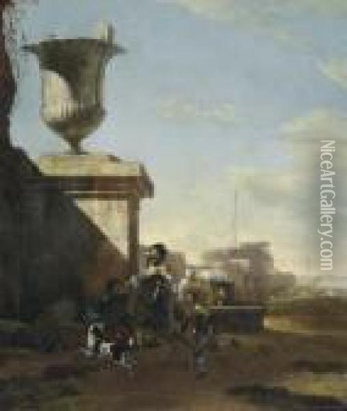 Southern Harbour. Oil Painting - Jan Baptist Weenix