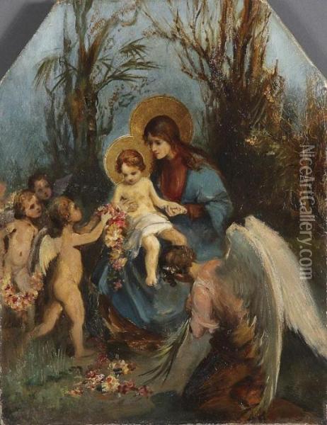 The Madonna And Child With Adoring Angels Oil Painting - Carl Rahl