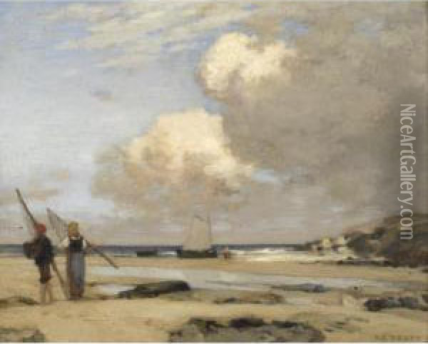 Awaiting The Boats Oil Painting - Jean-Charles Cazin