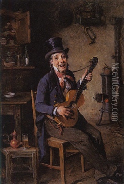 The Jolly Musician Oil Painting - Hermann Kern