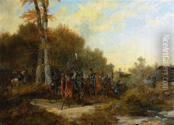 Ulanenheer Im Herbstwald Oil Painting - Henri-Ambros Eckert