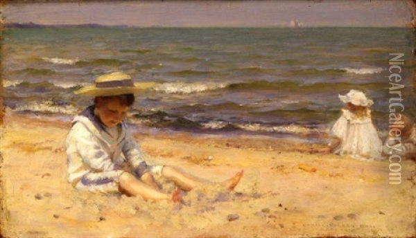 On The Beach, Lake Erie Oil Painting - Charles Courtney Curran