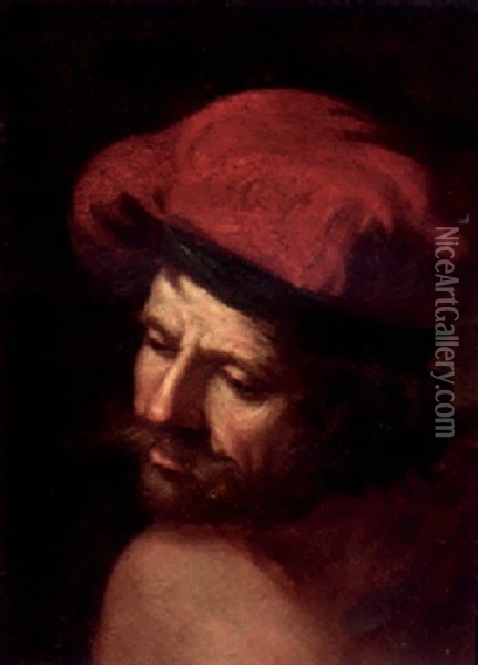 A Man In A Red Cap Oil Painting -  Guercino