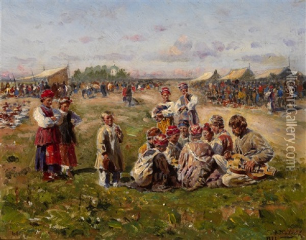 The Village Fair Oil Painting - Vladimir Egorovich Makovsky