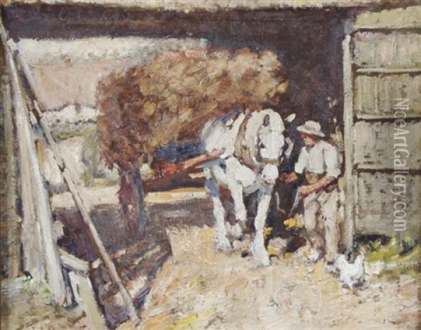 In The Barn Oil Painting - Harry Fidler