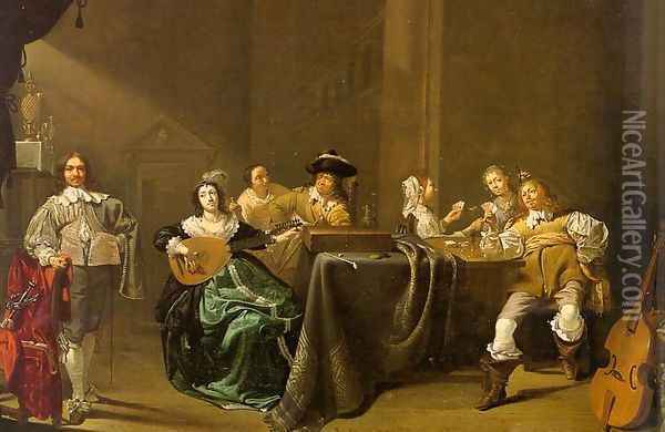 Card Players and Merrymakers 1640 Oil Painting - Jacob Duck