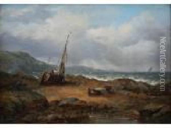 Bacton Beach Oil Painting - John James Wilson