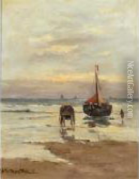 A Shellfisher On The Beach Oil Painting - Gerhard Arij Ludwig Morgenstje Munthe