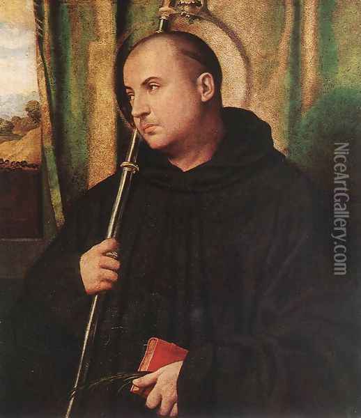 A Saint Monk Oil Painting - Moretto Da Brescia