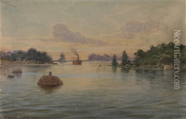 On The River Oil Painting - Albert Nikolaevich Benois