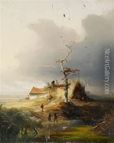 Weite Landschaft Mit Bauernkate Oil Painting - Caspar Johann Nepomuk Scheuren