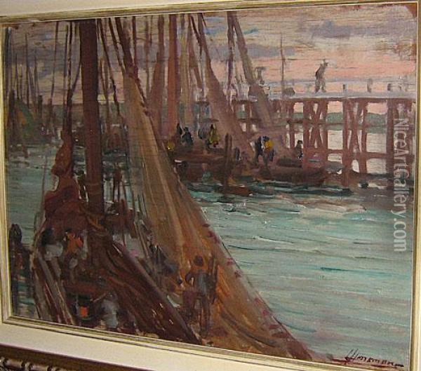 Le Debarquement Au Port Oil Painting - Lievin Herremans