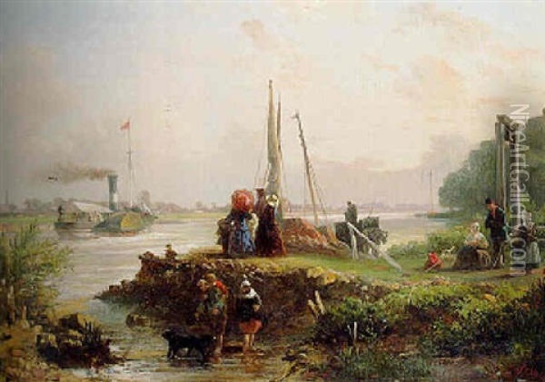 Travellers Waiting For A Ferry Oil Painting - Elias Pieter van Bommel