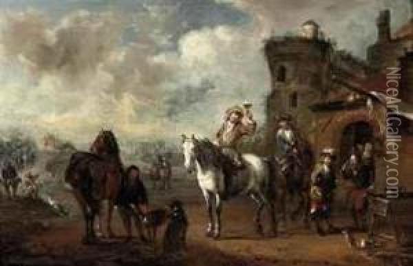 A Hunting Party Stopping At An Inn Oil Painting - Barend Gael or Gaal