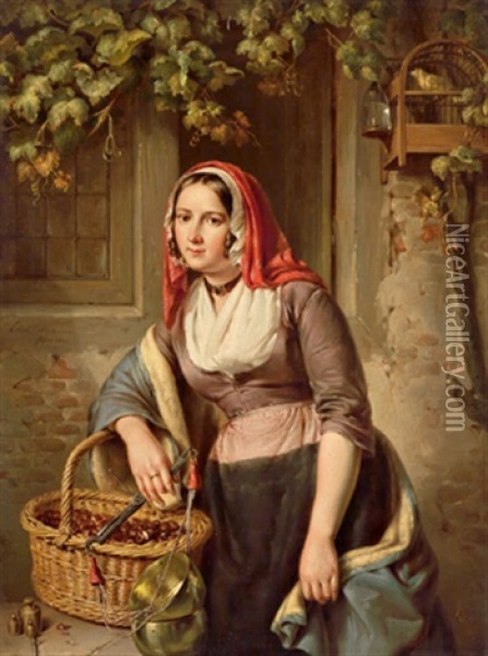 Hollandische Kastanienverkauferin Oil Painting - Elisabeth Alida van Haanen