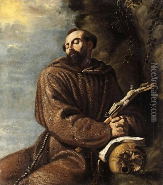 Den Helige Franciskus. Uppfodrad Duk 101 X 88 Cm Oil Painting - Clemente de Torres