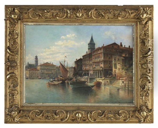 Venetian Canal Scene Oil Painting - Lewis E. Herzog