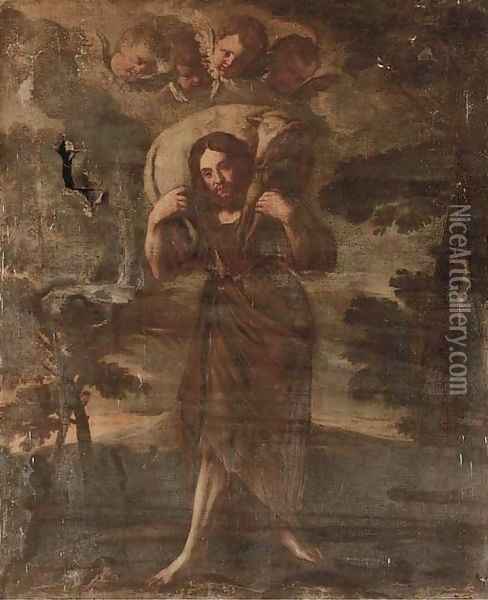 Christ the Good Shepherd Oil Painting - Spanish School