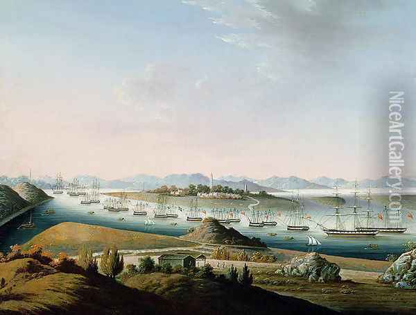 View of Whampoa, c.1840 Oil Painting - Anonymous Artist