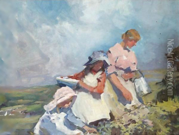 Study For 'Blackberry Gatherers' Oil Painting - Elizabeth Stanhope Forbes
