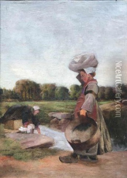 Les Lavandieres, 1897 Oil Painting - Jean Bertrand Pegot-Ogier
