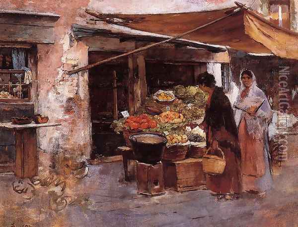 Venetian Fruit Market I Oil Painting - Frank Duveneck
