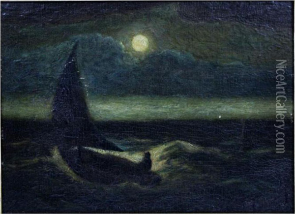Man In Boat On Moonlit Sea Oil Painting - Albert Pinkham Ryder