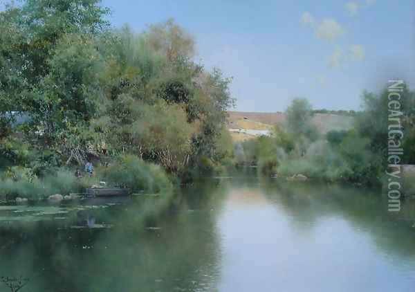 Landscape with Boat and Men Oil Painting - Emilio Sanchez-Perrier