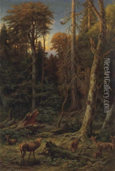 Rotwild In Der Dammerung Oil Painting - Franz Xaver von Pausinger