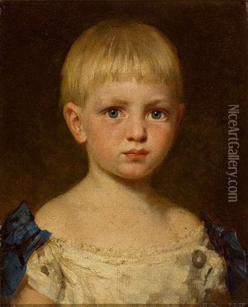 Paar Kinderportraits: Madchen Mit Roter Schleife Und Korallenkette, Blondes Madchen Mit Ruschenkleid (pair) Oil Painting - Fritz Paulsen