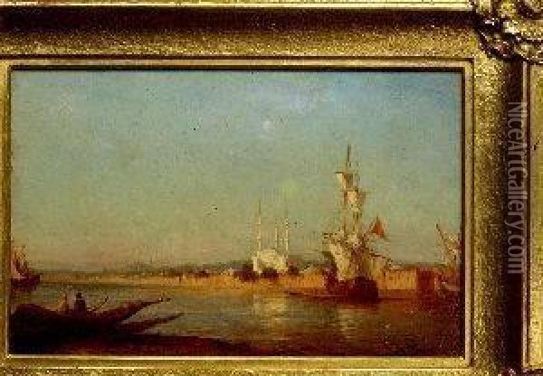 Felix Ziem . View Of Constantinople Harbor With Blue Mosque Oil Painting - Felix Ziem