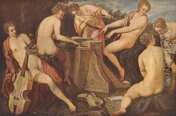 Women Playing Music Oil Painting - Jacopo Tintoretto (Robusti)