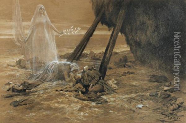 La Mort Du Soldat Oil Painting - Georges Bertin, Dit Scott De Plagnolles