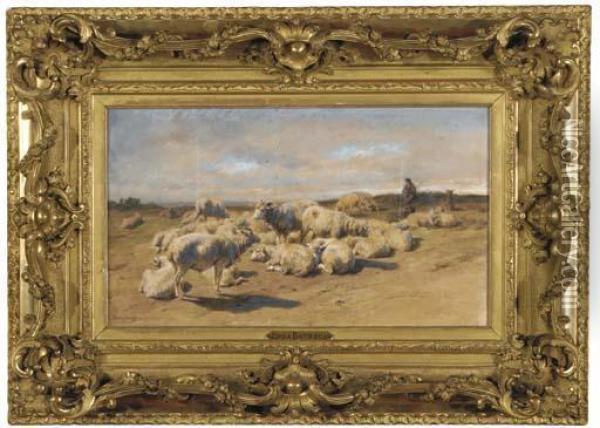 A Shepherd With His Flock Of Sheep Oil Painting - Rosa Bonheur