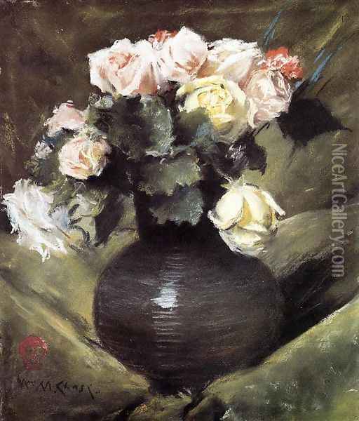 Flowers (or Roses) Oil Painting - William Merritt Chase