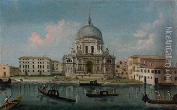 La Salute A Venise (+ La Place Saint Marc Vue Depuis La Basilique A Venise; Pair) Oil Painting - Giovanni Battista Cimaroli