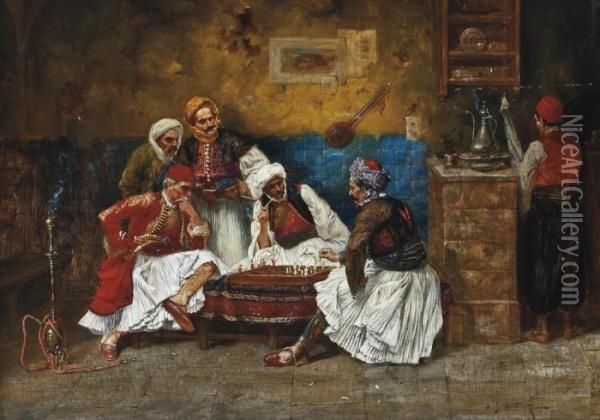 A Game Of Chess Oil Painting - Albert Julius Franke