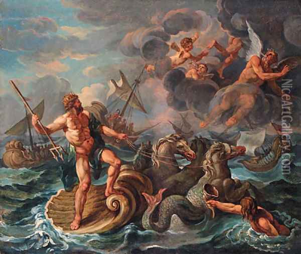 The Wrath of Neptune Oil Painting - Charles Lebrun