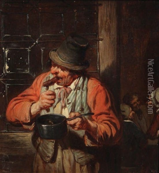 Le Mangeur De Saucisses Devant L'auberge Oil Painting - Eugene Francois De Block