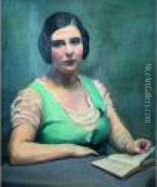 Portrait De Femme Lisant (madame Bever). Oil Painting - France Leplat