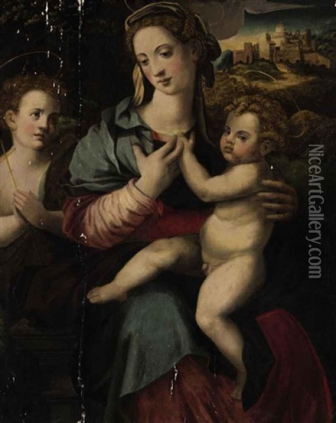 The Madonna And Child With The Young Saint John The Baptist Oil Painting - Francesco del Brina