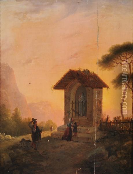La Preghiera All'edicola Oil Painting - Achille Vianelli