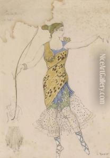 Costume Design For Anna Pavlova's Dance 'pas De Diane' In The Ballet La Fee Des Poupees Oil Painting - Lev Samoilovich Bakst
