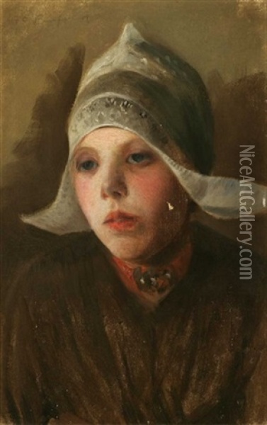 Portrait Of A Young Breton Girl Oil Painting - Frank C. Penfold